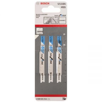 Bosch U 118 A - Set panze fierastrau pendular tija universala (U) 80 mm metal taiere dreapta fina 3 bucati