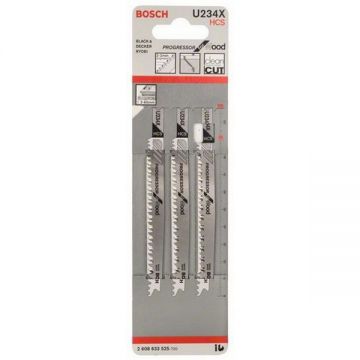 Bosch U 234 X - Set panze fierastrau pendular tija universala (U) 108 mm lemn taiere dreapta fina 3 bucati