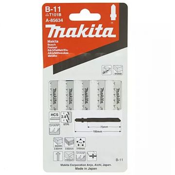 Makita B-11 - Set panze fierastrau pendular tija cu un prag de prindere (T) 75 mm lemn taiere dreapta fina 5 bucati