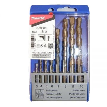 Makita P-60006 - Set burghie de zidarie 3-10 mm tija cilindrica 8 bucati