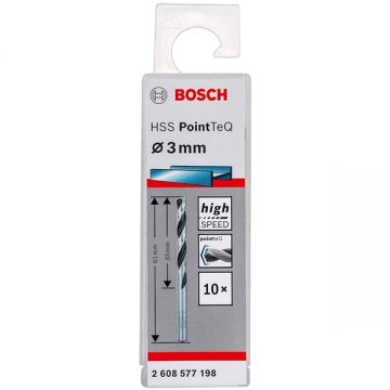 Bosch 2608577198 - Set burghie metal HSS-PointTeq 3 mm tija cilindrica 10 bucati