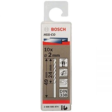 Bosch 2608585874 - Set burghie metal HSS-CO 2 mm tija cilindrica 10 bucati