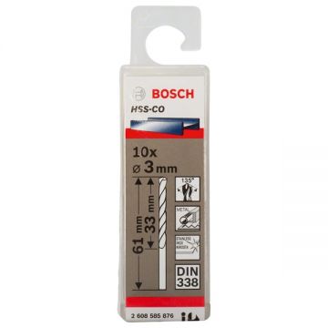 Bosch 2608585876 - Set burghie metal HSS-CO 3 mm tija cilindrica 10 bucati