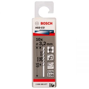 Bosch 2608585877 - Set burghie metal HSS-CO 3.2 mm tija cilindrica 10 bucati