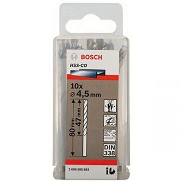 Bosch 2608585883 - Set burghie metal HSS-CO 4.5 mm tija cilindrica 10 bucati