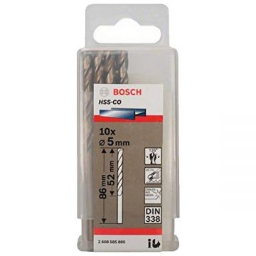 Bosch 2608585885 - Set burghie metal HSS-CO 5 mm tija cilindrica 10 bucati