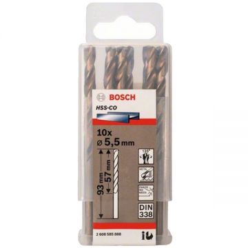 Bosch 2608585888 - Set burghie metal HSS-CO 5.5 mm tija cilindrica 10 bucati