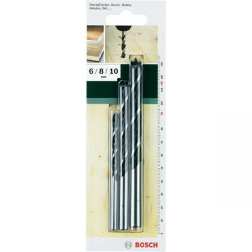 Bosch 2609255308 - Set burghie lemn cu varf ascutit 6-10 mm tija cilindrica 3 bucati