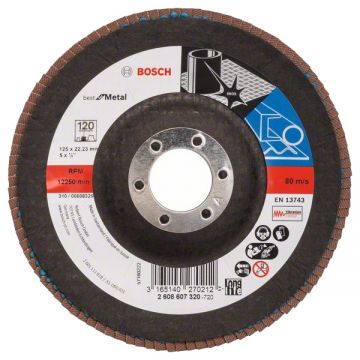 Bosch Best for Metal - Disc lamelar profil convex 125x22.2 mm granulatie 120