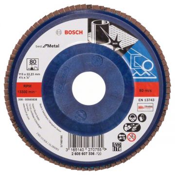 Bosch Best for Metal - Disc lamelar profil drept 115x22.2 mm granulatie 80