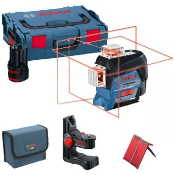 Bosch GLL 3-80 C + BM 1 - Nivela laser cu linii 30 m +/-0.2 mm/m 3 linii laser fascicul rosu proiectie 360 grade suport perete valiza speciala