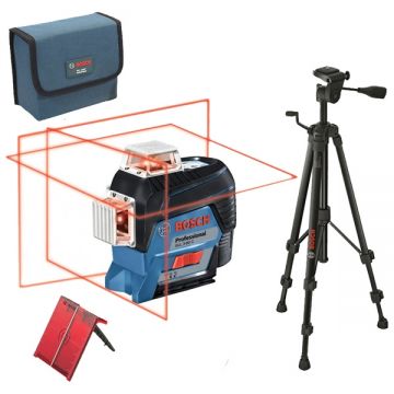 Bosch GLL 3-80 C + BT 150 - Nivela laser cu linii 30 m +/-0.2 mm/m 3 linii laser fascicul rosu proiectie 360 grade trepied geanta textila