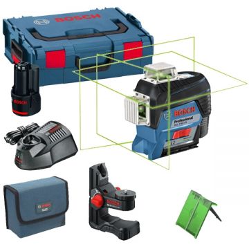 Bosch GLL 3-80 CG + BM 1 - Nivela laser cu linii 30 m +/-0.2 mm/m 3 linii laser fascicul verde proiectie 360 grade suport perete valiza speciala