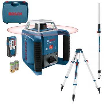 Bosch GRL 400 H + LR 1 + BT 170 HD + GR 240 - Nivela laser rotativa 20 m +/-0.08 mm/m 600 rot/min receptor trepied mira valiza plastic