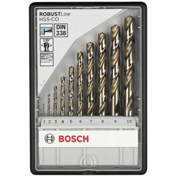 Bosch Robust Line HSS-Co - Set burghie metal HSS-CO 1-10 mm tija cilindrica 10 bucati