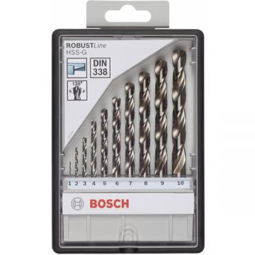 Bosch Robust Line HSS-G - Set burghie metal HSS-G 1-10 mm tija cilindrica 10 bucati