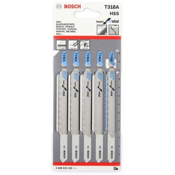 Bosch T 318A - Set panze fierastrau pendular tija cu un prag de prindere (T) 132 mm metal taiere dreapta fina 5 bucati