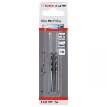 Bosch 2608577156 - Set burghie metal HSS-PointTeq 2.5 mm tija cilindrica 2 bucati