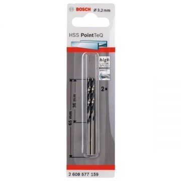 Bosch 2608577159 - Set burghie metal HSS-PointTeq 3.2 mm tija cilindrica 2 bucati