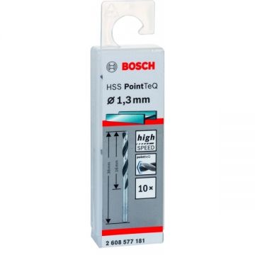 Bosch 2608577181 - Set burghie metal HSS-PointTeq 1.3 mm tija cilindrica 10 bucati