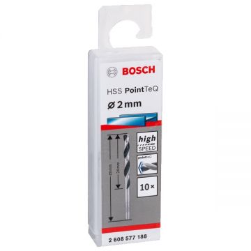 Bosch 2608577188 - Set burghie metal HSS-PointTeq 2 mm tija cilindrica 10 bucati