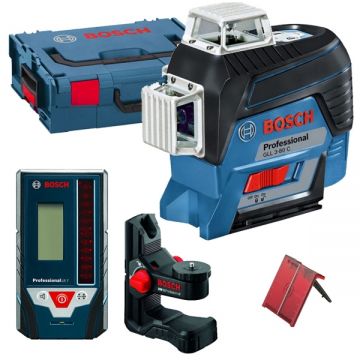 Bosch GLL 3-80 C + BM 1 + LR 7 - Nivela laser cu linii 30 m +/-0.2 mm/m 3 linii laser fascicul rosu proiectie 360 grade receptor suport perete valiza speciala