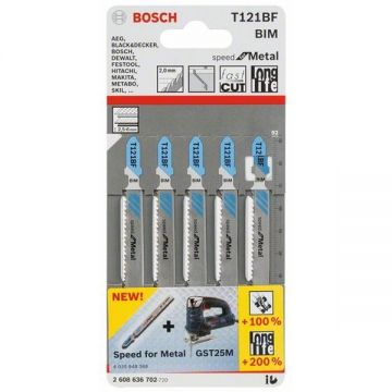 Bosch T 121 BF - Set panze fierastrau pendular tija cu un prag de prindere (T) 92 mm metal taiere dreapta fina 5 bucati