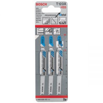 Bosch T 123 X - Set panze fierastrau pendular tija cu un prag de prindere (T) 100 mm metal taiere dreapta fina 3 bucati