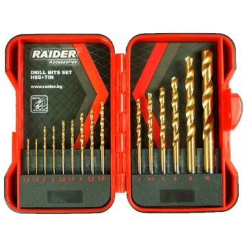 Raider  157789 - Set burghie metal HSS-TIN 1.5-10  mm tija cilindrica 15  bucati