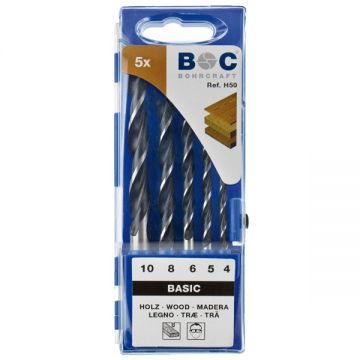 BOHRCRAFT H50 - Set burghie lemn cu varf ascutit 4-10 mm tija cilindrica 5 bucati