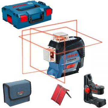 Bosch GLL 3-80 C + BM 1 - Nivela laser cu linii 30 m +/-0.2 mm/m 3 linii laser fascicul rosu proiectie 360 grade suport perete valiza speciala