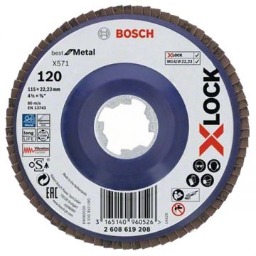 Bosch PRO Steel and Stainless Steel X571 - Disc lamelar profil drept 115x22.2 mm granulatie 120