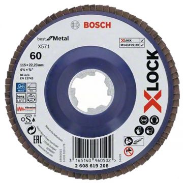 Bosch PRO Steel and Stainless Steel X571 - Disc lamelar profil drept 115x22.2 mm granulatie 60