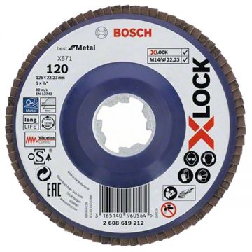 Bosch PRO Steel and Stainless Steel X571 - Disc lamelar profil drept 125x22.2 mm granulatie 120