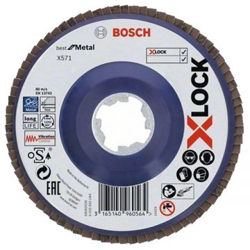 Bosch PRO Steel and Stainless Steel X571 - Disc lamelar profil drept 125x22.2 mm granulatie 40