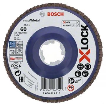 Bosch PRO Steel and Stainless Steel X571 - Disc lamelar profil drept 125x22.2 mm granulatie 60