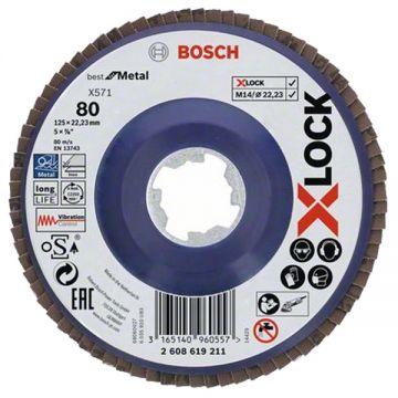 Bosch PRO Steel and Stainless Steel X571 - Disc lamelar profil drept 125x22.2 mm granulatie 80