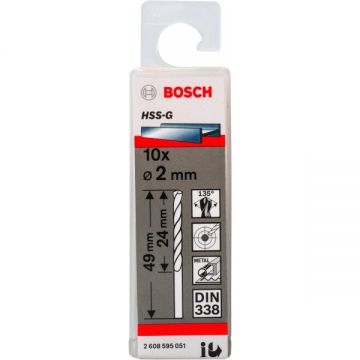 Bosch Standard Line - Set burghie metal HSS-G 2 mm tija cilindrica 10 bucati