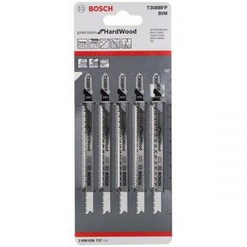 Bosch T 308 BFP - Set panze fierastrau pendular tija cu un prag de prindere (T) 117 mm lemn taiere dreapta fina 5 bucati