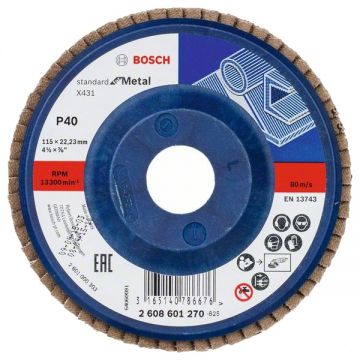 Bosch X431 - Disc lamelar profil drept 115x22.2 mm granulatie 40