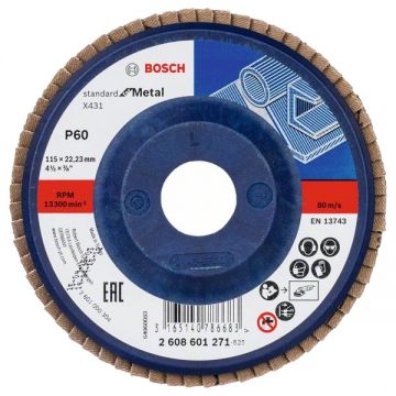 Bosch X431 - Disc lamelar profil drept 115x22.2 mm granulatie 60