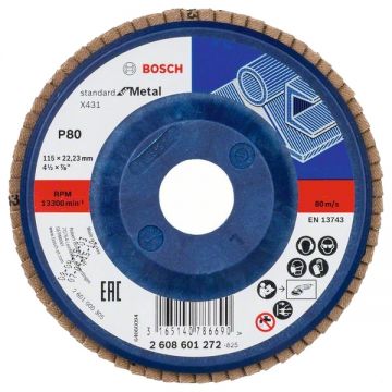 Bosch X431 - Disc lamelar profil drept 115x22.2 mm granulatie 80