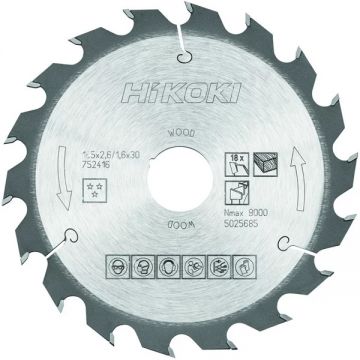 HiKOKI 752416 - Panza fierastrau circular lemn 165x30/20x2.6 mm 18 dinti