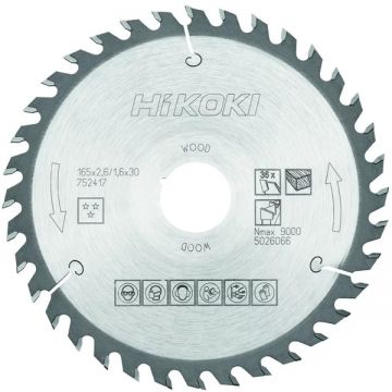 HiKOKI 752417 - Panza fierastrau circular lemn 165x30/20x2.6 mm 36 dinti