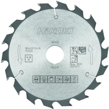 HiKOKI 752426 - Panza fierastrau circular lemn 180x30/20x2.6 mm 18 dinti