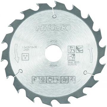 HiKOKI 752431 - Panza fierastrau circular lemn 185x30x2.6 mm 18 dinti