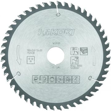 HiKOKI 752438 - Panza fierastrau circular lemn 190x30x2.6 mm 48 dinti