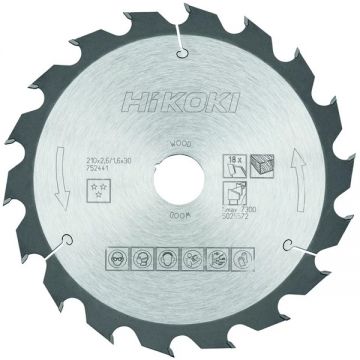 HiKOKI 752441 - Panza fierastrau circular lemn 210x30x2.6 mm 18 dinti