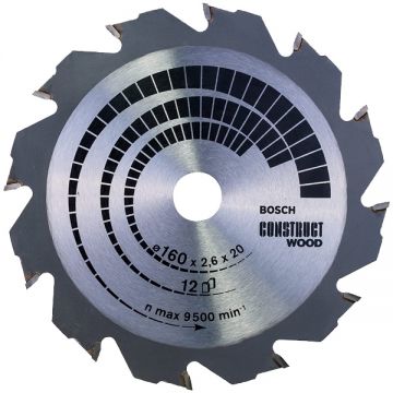 Bosch Construct Wood - Panza fierastrau circular lemn 160x20/16x2.6 mm 12 dinti