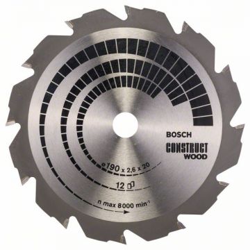 Bosch Construct Wood - Panza fierastrau circular lemn cu cuie 190x20/16x2.6 mm 12 dinti